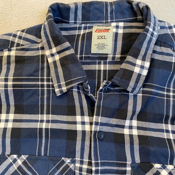 Dickies Mens Shirt 2XL Blue & White Plaid Short Sleeve Button-Up 100% Cotton - Picture 8 of 9